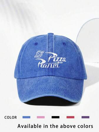1 pieza Gorra de béisbol lavada con bordado de pizza, gorra de golf, tenis y sol transpirable y ajustable para verano y uso al aire libre con visera curvada