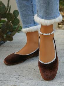 Women's Comfortable & Warm Brown Flat Ballet Flats, Elegant Style For Autumn/Winter Everyday Wear