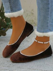 Women's Comfortable & Warm Brown Flat Ballet Flats, Elegant Style For Autumn/Winter Everyday Wear