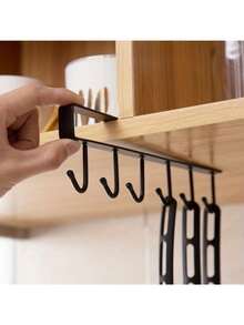 1 件厨房搁架悬挂式收纳架，带 6 个挂钩，玻璃器皿收纳架 - 黑色 - 查看 7