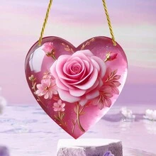 1 件，玫瑰捕光器，2D 心形亚克力标牌，悬挂装饰，花环装饰，适用于窗户、门廊、房间墙壁、家居装饰、送给朋友的礼物 - 彩色 - 查看 3