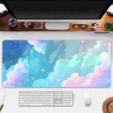 可爱蓝色云朵图案鼠标垫，办公桌垫，大型游戏键盘垫，可水洗，优质橡胶防滑底，精准缝边，无异味，适合作为礼物，返校季游戏鼠标垫，办公桌配件，办公用品，办公桌配件，鼠标垫，桌面鼠标垫 - 藍藍雲彩 - 查看 3