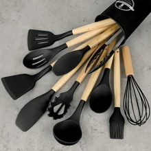 12pcs/Set Silicone Kitchen Utensils Set, Safe Cooking Tools Set, Non-Stick Cookware Set, Wooden Handle Kitchenware Set, Washable Modern Cookware, Kitchen Essentials - Multicolor - View 19