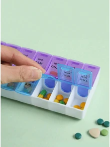 双排便携式小医药箱一周七天便携式大容量医药箱14格开盖药品收纳盒旅行应急包露营医疗药盒药丸盒药丸收纳盒药丸容器医药箱 - 彩色 - 查看 3