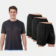 Kit 3 Bermuda Shorts And 1 Adult Men's Dry Fit T-Shirt Gym Sports And Training - màu đen - Xem 1