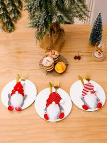 3/6 件圣诞餐具套装、迷你圣诞老人形状刀叉套装、带餐具袋的家用餐具套装、餐具装饰、餐桌摆件、节日派对用品 - 彩色 - 查看 4