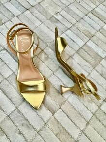 Low Heel Sandal With Leaf Toe - Vàng - Xem 2