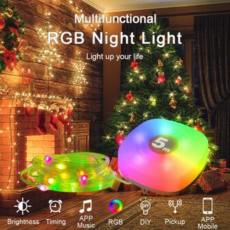 1 pezzo Luci da campeggio a filo LED luce notturna RGB impermeabile per esterni, smart con app, portatile e ricaricabile USB, luci decorative d''ambiente, decorazione natalizia