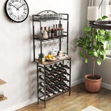 Freestanding Floor Wine Rack,Tall Wine Holder Stand With Wine Glass Holder,Storage Shelves,Wood Metal Stackable Bakers Rack,Modern Buffet Cabinet For Home Kitchen,Dining Room,Living Room