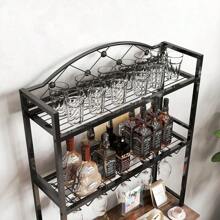Freestanding Floor Wine Rack,Tall Wine Holder Stand With Wine Glass Holder,Storage Shelves,Wood Metal Stackable Bakers Rack,Modern Buffet Cabinet For Home Kitchen,Dining Room,Living Room