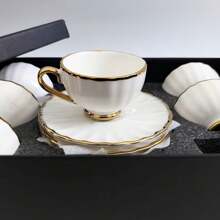 Set Of Cups And Saucers White Cup With Gold Rim For Coffee Or Tea With Saucer 90ml 6 Units - 白色 - 查看 6