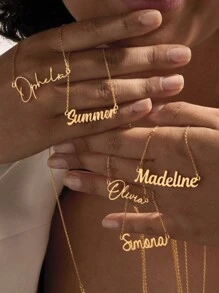 1 Pieza Collar con nombre personalizado de moda, etiqueta colgante geométrica de acero inoxidable, collar personalizado adecuado para mujeres, regalo, uso diario, confidente