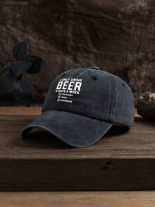 1 chiếc Mũ lưỡi trai mềm mại có thể điều chỉnh, họa tiết chữ bia thời trang thường ngày ngoài trời dành cho nam, thích hợp để đội hàng ngày - mũ bóng chày đã giặt - Xem 2