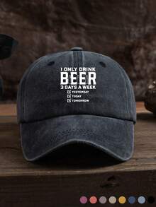 1 chiếc Mũ lưỡi trai mềm mại có thể điều chỉnh, họa tiết chữ bia thời trang thường ngày ngoài trời dành cho nam, thích hợp để đội hàng ngày - mũ bóng chày đã giặt - Xem 1