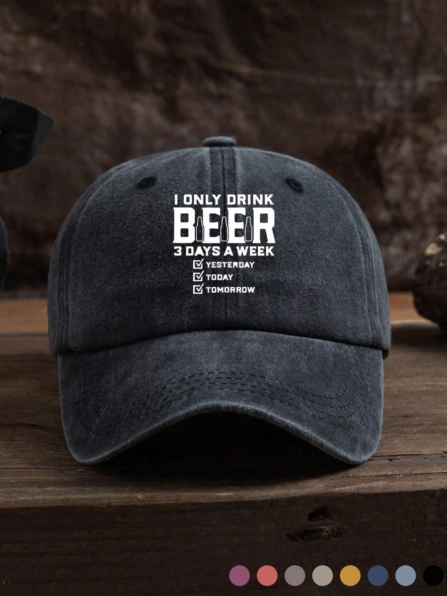 1 chiếc Mũ lưỡi trai mềm mại có thể điều chỉnh, họa tiết chữ bia thời trang thường ngày ngoài trời dành cho nam, thích hợp để đội hàng ngày - mũ bóng chày đã giặt - Xem 1
