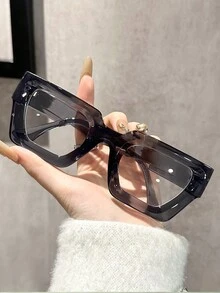 1 件装 女士几何塑料日常厚实经典简约透明眼镜 适合返校办公室阅读装饰 - 無色 - 查看 3