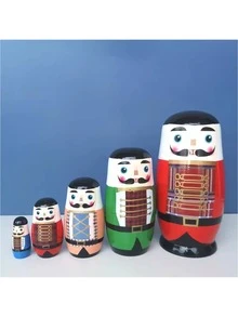 Bộ 5 búp bê Nga, búp bê Kẹp hạt dẻ, đồ chơi xếp chồng bằng gỗ, đồ sưu tầm trang trí nhà cửa, quà tặng sinh nhật và ngày lễ cho gia đình và bạn bè, đồ trang trí Giáng sinh - Nhiều màu - Xem 5