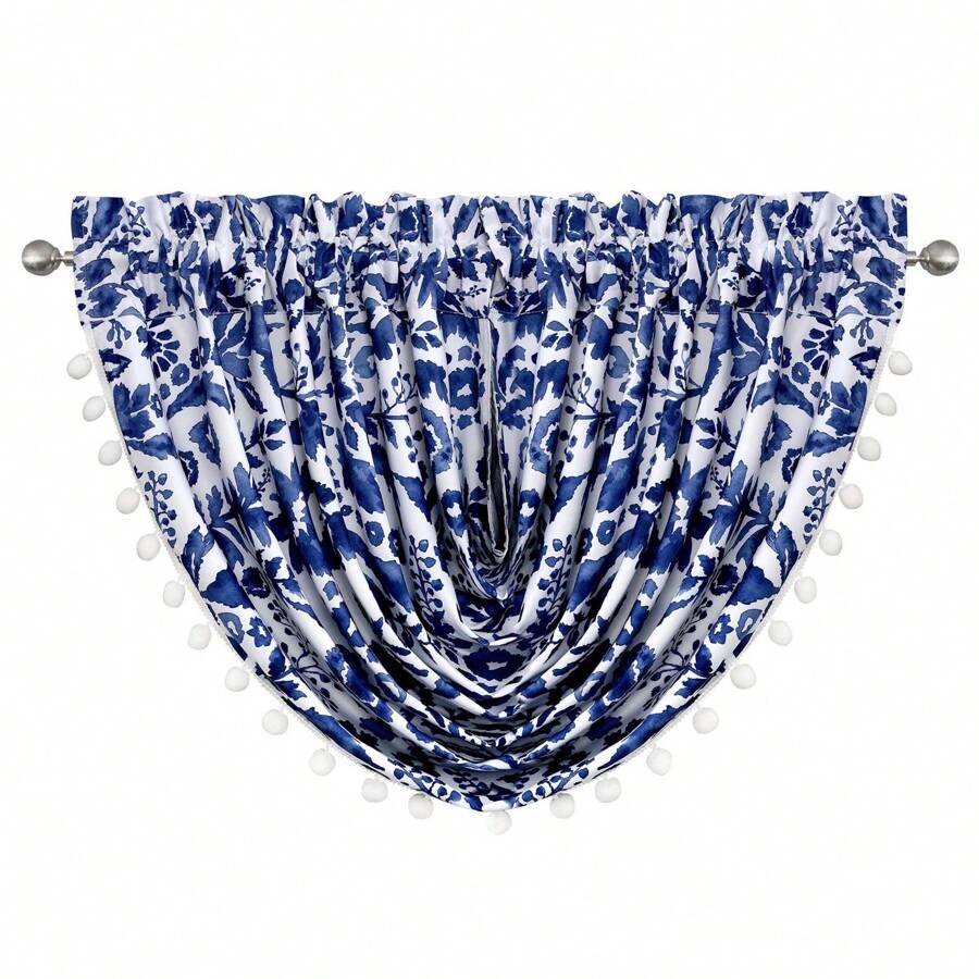 1 Panel Waterfall Watercolor Blooming Flower Thermal Insulated Energy Saving Window Curtain Valance For Living Room Bedroom 2 Layers Rod Pocket 52 Inch By 18 Inch Plus 2 Inch