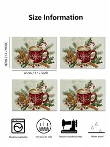 Set de 4 manteles individuales con estampado de árbol de Navidad, modernos manteles individuales de fibra de poliéster para decoración de mesa de comedor y cocina, aptos para decoración navideña - Multicolor - Ver 7