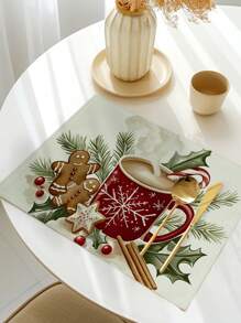 Set de 4 manteles individuales con estampado de árbol de Navidad, modernos manteles individuales de fibra de poliéster para decoración de mesa de comedor y cocina, aptos para decoración navideña - Multicolor - Ver 6