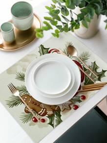 Set de 4 manteles individuales con estampado de árbol de Navidad, modernos manteles individuales de fibra de poliéster para decoración de mesa de comedor y cocina, aptos para decoración navideña - Multicolor - Ver 9