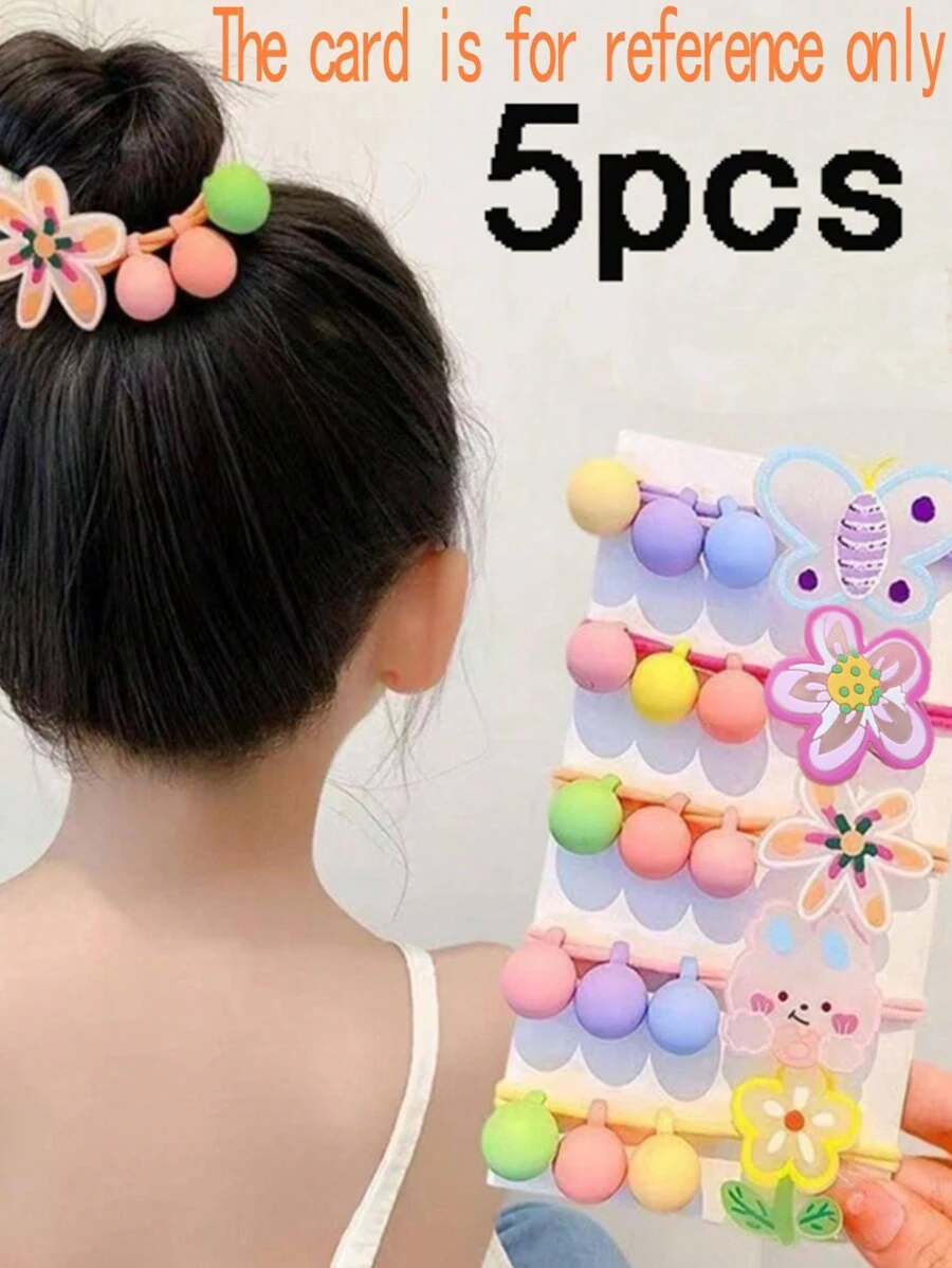 5pcs Girls Butterfly & Flower Decor Hair Tie For Hair Decoration - Multicolor - View 1