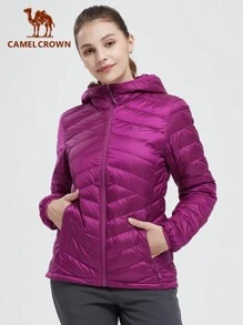 CAMEL CROWN Women Puffer Jacket Quilted Lightweight Stand Collar Zip Up Alternative Down Coat Warm Winter - Purple - View 3