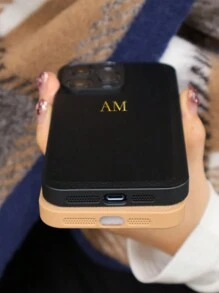 鳄鱼手机壳个性化金色字母皮套适用于 iPhone 16 15 14 13 12 11 Pro Max 16 Plus 防震手机保护套 - 卡其色 - 查看 7