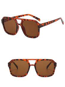 1 件复古方形时尚眼镜，女士时尚，豹纹框架时尚眼镜，户外旅行和海滩配饰，海滩配饰，女士眼镜，时尚基本款，秋冬夏季海滩度假，户外，旅行 - 彩色 - 查看 3