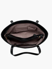 Fashionable Women's Handbag, New European And American Style Black Patchwork Tote Bag, Large Capacity Women's Business Commuter Handbag, Shoulder Bag, Retro Tote Bag - Black - View 3