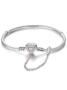 1 pièce Bracelet glamour en argent sterling 925 à perle en forme de cœur et en os de serpent de 16-22 cm pour femmes. Cadeau pour petite amie. Bijoux de qualité pour dames. Cadeau de la Saint-Valentin