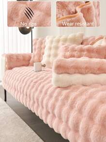 1pc Warm Thick Plush Sofa Cushion, Modern Minimalist Anti-Slip Fabric Sofa Cover Slip, Machine Washable, Dust-Proof, Versatile For 1/2/3/4-Seat Sofa, Bedroom, Office, Living Room, Pet Friendly - Pink - View 2
