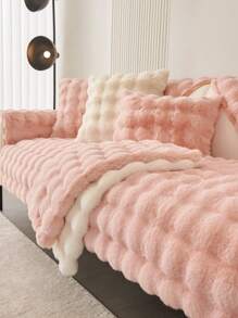 1pc Warm Thick Plush Sofa Cushion, Modern Minimalist Anti-Slip Fabric Sofa Cover Slip, Machine Washable, Dust-Proof, Versatile For 1/2/3/4-Seat Sofa, Bedroom, Office, Living Room, Pet Friendly - Pink - View 6