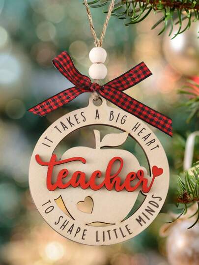 1 Stück Lehrer Apfel Dekoration, Der Einfluss eines guten Lehrers kann niemals gelöscht werden, Lehrer Geschenk, Schulanfang/Abschlusszeit Lehrer Geschenk Dekoration, doppellagige, lasergeschnittene Holzdekoration mit Schleifen-Schlaufe, Weihnachtsbaum Dekoration, Weihnachtsdekoration für Zuhause
