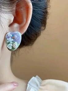 1 Cặp hoa tai hoa bất đối xứng phong cách Pháp cổ điển nhuộm loang màu cho nữ, sang trọng và đẳng cấp - Nhiều màu - Xem 4