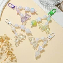 1 件 DIY 创意树脂郁金香花钥匙扣，适合情侣，带珍珠短链和镀色彩色花环，可用作包包装饰 - 彩色 - 查看 1