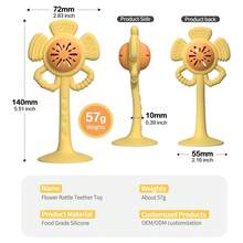 Silicone Flower Baby Teether Rattle With Suction Cup Sensory Chew Toy - Multicolor - View 4
