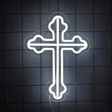 十字霓虹灯标志，LED 十字霓虹灯用于窗户装饰悬挂耶稣霓虹灯标志用于墙壁，USB 供电霓虹灯标志卧室、墙壁、洗礼日、节日派对装饰 - 多色光 - 查看 16