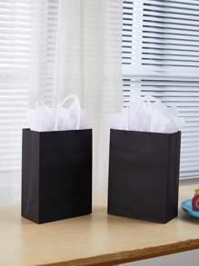 6.29*3.15*8.5in, 12pcs/Pack Solid Black Gift Paper Bags Packaging Bags Shopping Bags Storage Bags Kraft Paper Handle Bags Gift Bags,Christmas