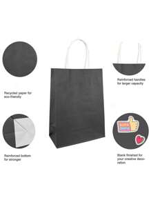 6.29*3.15*8.5in, 12pcs/Pack Solid Black Gift Paper Bags Packaging Bags Shopping Bags Storage Bags Kraft Paper Handle Bags Gift Bags,Christmas