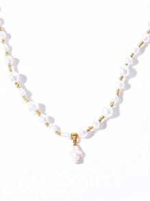 1Pc Pearl Cross Shell DIY Necklace Retro Baroque Style Necklace, Jewelry Gift To Friends - White - View 13