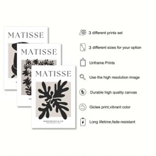 Set de 3 carteles de lienzo con diseño de flores abstractas de Matisse en estilo moderno de mediados de siglo, sin marco, arte de pared impermeable, pintura mural, regalo ideal para dormitorio, sala de estar, oficina, baño, comedor, cafetería, bar, decoración del hogar y de la oficina