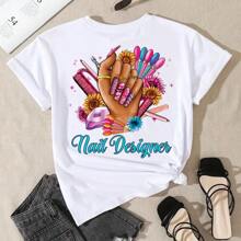 Women's T-Shirt And Baby Look Designer Nails, Manicure Print (Front) - 嬰兒造型 - 查看 2