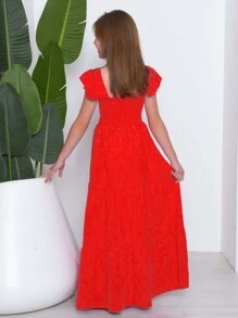 Long Youth Dress In Duna Fabric With Glitter For Casual Party Girls - Đỏ - Xem 2