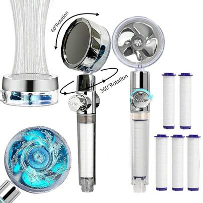1pc Slim Waist High Pressure Showerhead, One-Click Water Stoppage, Adjustable Water Flow, Beauty Skin Filter, Comes With 5pcs Filters, Booster Shower Head, Turbine, High Pressure Bathing/Shower Single-Head Water Heater Accessory Home Bathroom Decor Fall Decor Bathroom Accessories