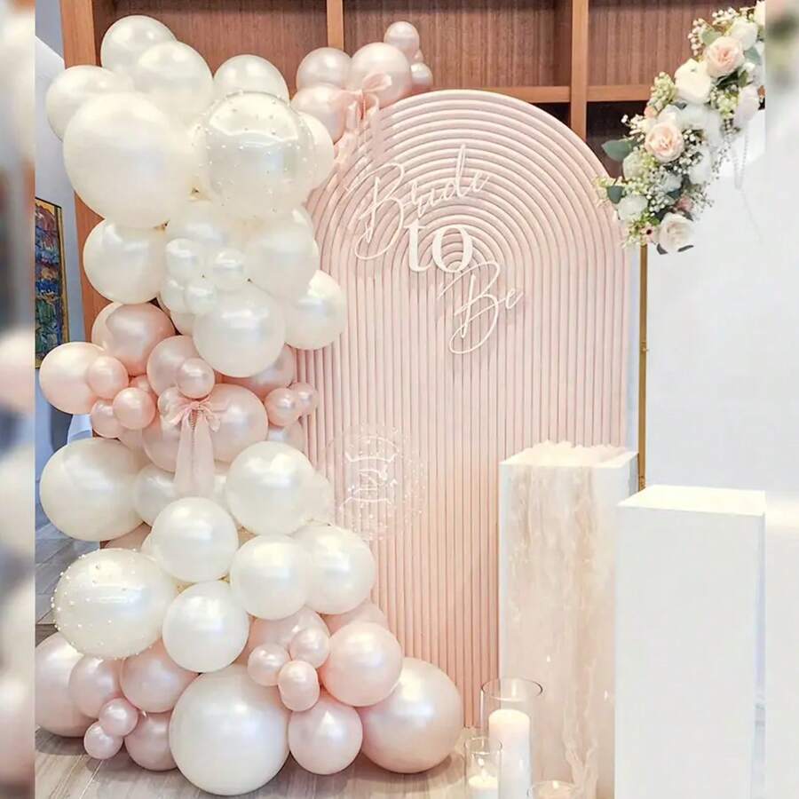 Kit de 52 piezas de arco de globos con perlas - Combinación blanca y rosa DIY Set de guirnalda, apto para revelación de sexo, despedida de soltera, boda, cumpleaños y talla grande
