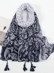 1 chiếc khăn tua rua họa tiết Paisley, thiết kế đơn giản, mặc thường ngày - màu đen - Xem 1