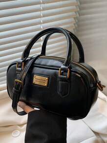 Large Capacity Soft Leather Boston Tote Bag With Plush Doll Charm, Suitable For Work & Commuting, New Autumn/Winter Crossbody Handbag For Women - Black - View 2