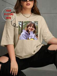 定制照片打印、个性化您的家人/朋友/宠物照片、生日礼物/周年纪念日/情人节、最好的朋友礼物、女士加大码宽松圆领 T 恤、派对礼物、送给她的礼物、万圣节/返校/圣诞节定制、节日礼物、团队制服定制、慈善团队制服定制/海报/家庭照片/公司团队照片 - 卡其色 - 查看 1