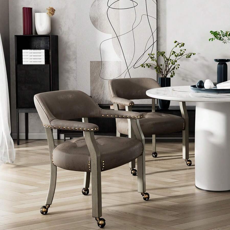 Dining Chair With Casters Set Of 4, Accent Kitchen Table Chairs With